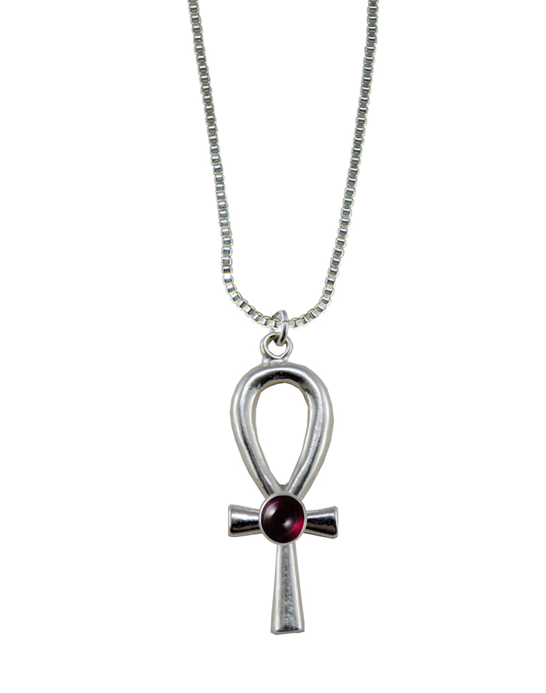 Sterling Silver Egyptian Ankh Pendant With Garnet